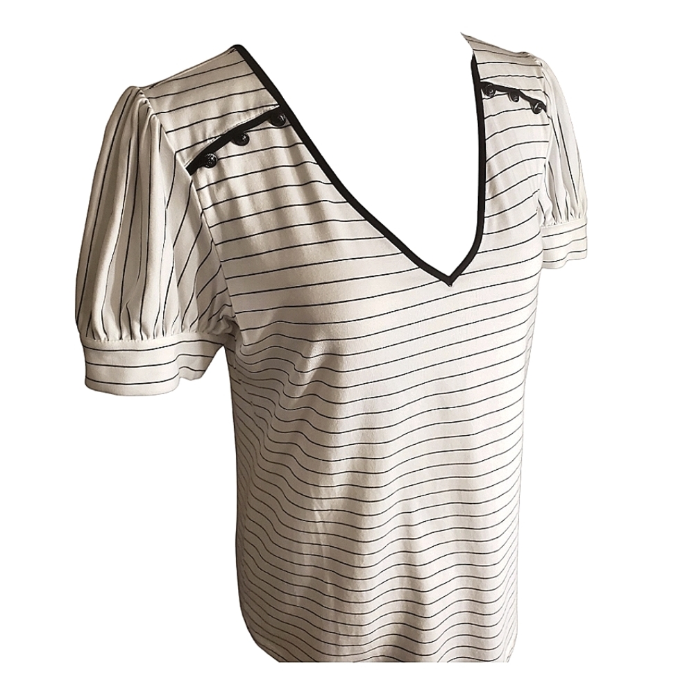 Karl Lagerfeld Paris Women's Striped V-Neck Top 